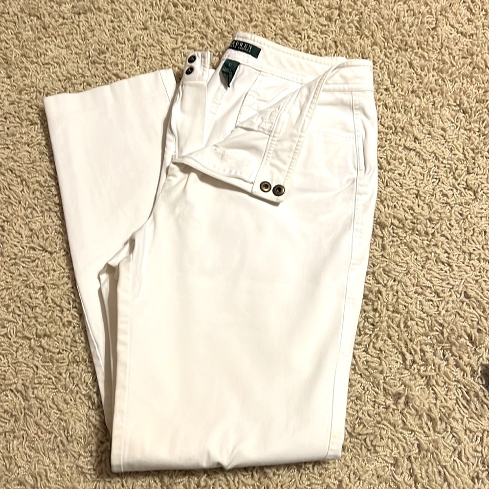 Lauren Ralph Lauren- Straight-leg White Pants with Zip Pocket
